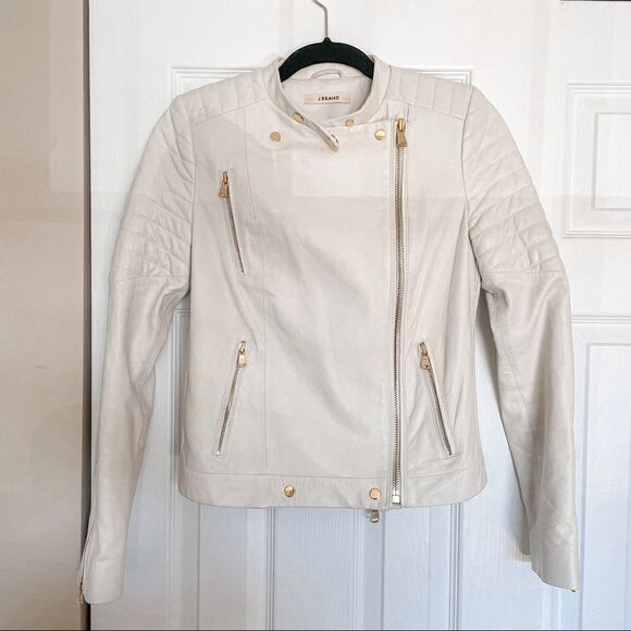 J Brand Crista Lamb Skin Leather Jacket Cream S - Picture 6 of 13